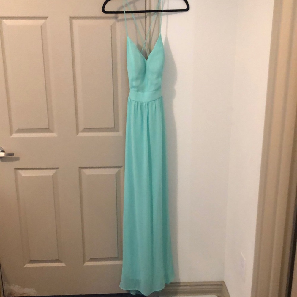 Sea foam green criss cross back maxi dress